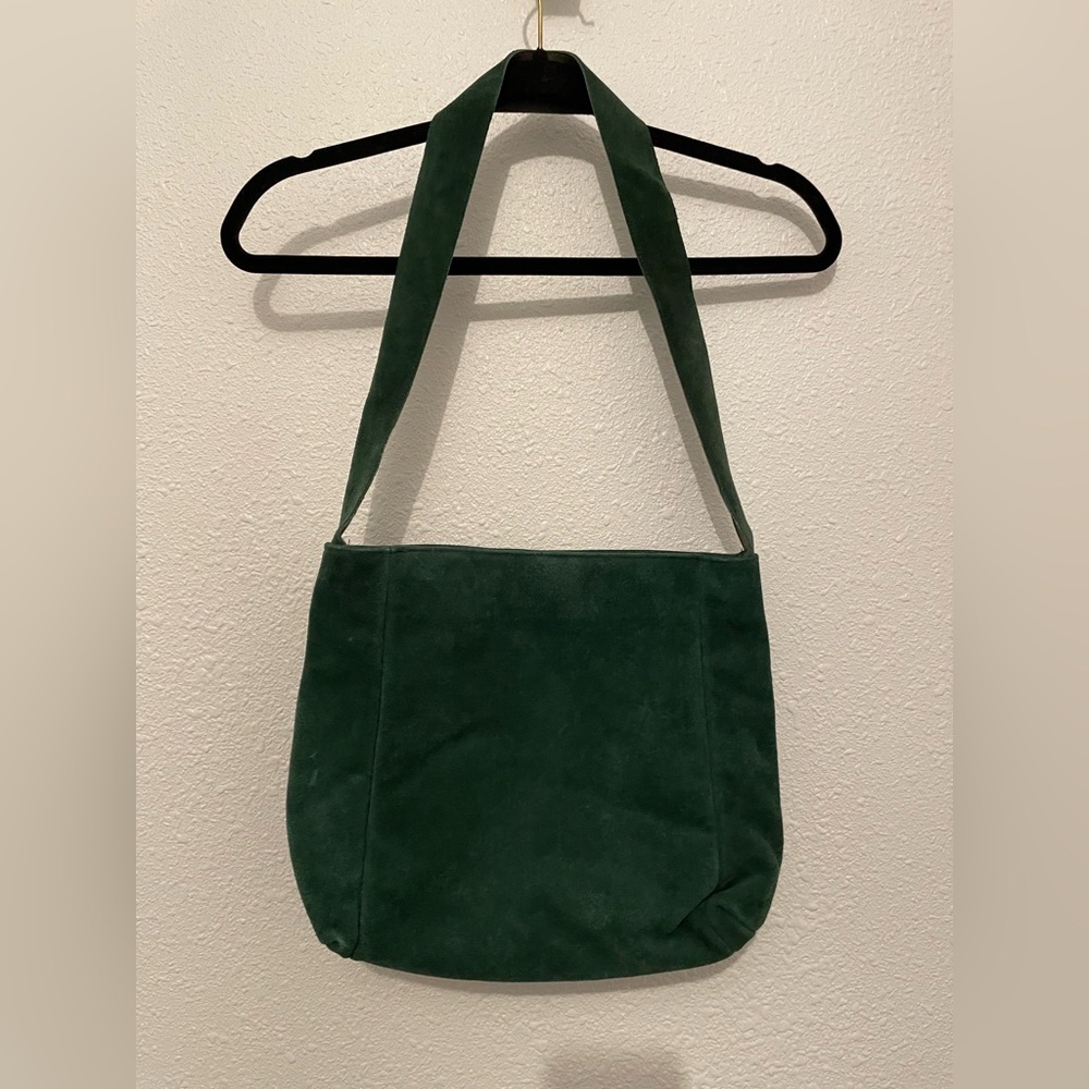 VINTAGE Newport News Easy Style Dark Green genuine Leather Bucket Shoulder Bag